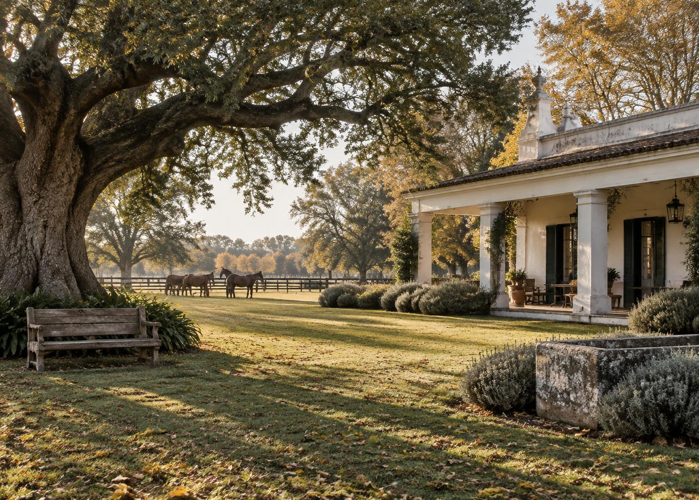 An Argentine estancia surrounded by autumn trees